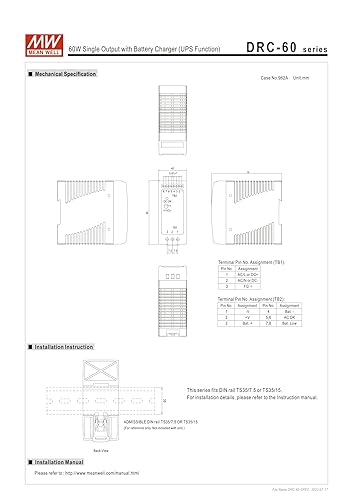 Mean Well DRC-60A 59.34W Single Output with Battery Charger (UPS Function) DRC-60 13.8V/2.8A 13.8V/1.5A - Poueer