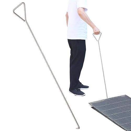 Manhole Lifting Hook 36 inch, Manhole Lifter Puller for Top Covers, Tank Lids, Heavy Duty Stainless Steel 10mm with Handle - Poueer