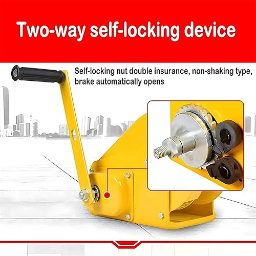 Heavy Duty Hand Winch,Two-Way Self-Locking Device Small Manual Winch,Hand Winch for Boat Trailer with Automatic Brake,Easy to Use and Control ,2600lbs,Bare Metal - Poueer