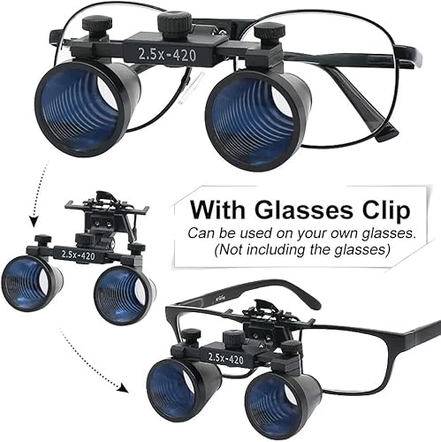 2.5X 3.5X Binocular Dental Loupes Surgical Magnifier Dentist Loupe Metal Eyeglasses Depth View (3.5x-420), Black - Poueer