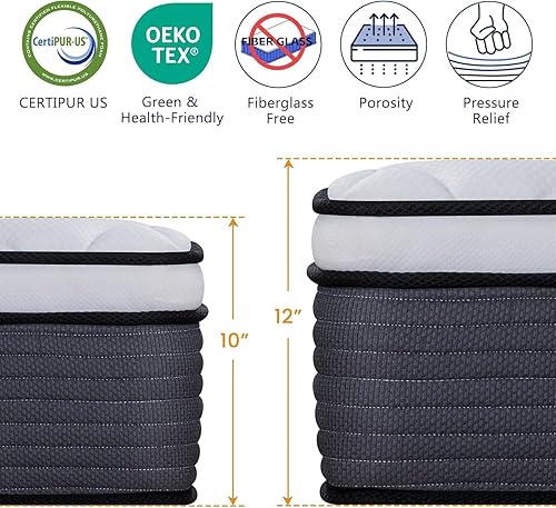 10'' Twin Mattress, Twin Size Mattress in a Box, Modern New Diamond Innerspring Hybrid and Cooling Gel Memory Foam Mattresses, Pressure Relief & Motion Isolation, RV Medium Firm Mattress (Twin 10'') - Poueer
