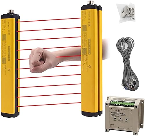 CGOLDENWALL Safety Light Curtains Safety Protection Sensor Light Screen Beam Pitch 40mm, Beams 10, Protection Height 360mm, Total Height 430mm with Controller and Cable - Poueer