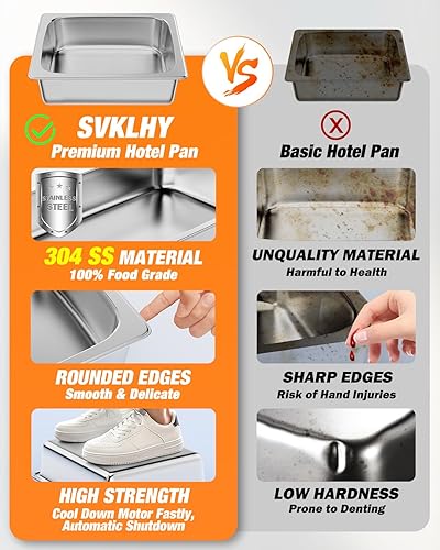 Half Size Hotel Pan 6 Inch Deep: 6 Pack [Anti-Jam] [Super Thicken] 1/2 Size Stainless Steel Steam Table Pan, Commercial Hotel Pan for Restaurant Catering Party - Poueer