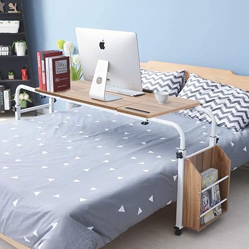 Over Bed Table with Wheels Rolling Laptop for Recliner Mobile Computer Desk Standing Workstation Laptop Cart with Heavy-Duty Metal Legs for Home Office Hospital 31.5” Oak - Poueer