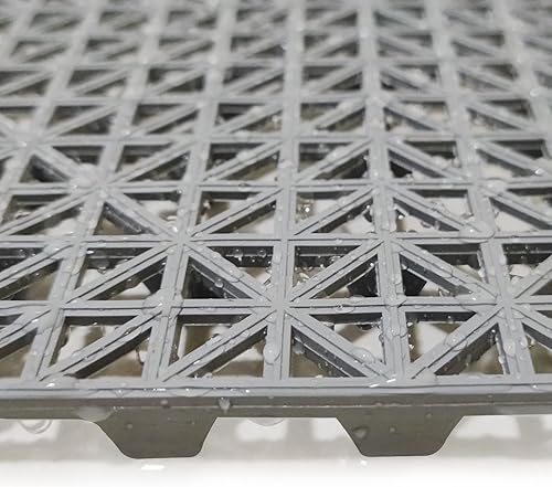 12 Pack Modular Interlocking Cushion 11.6' x 11.6' Rubber Mat Floor Tile Mats Drain Pool Patio Balcony Yard Pet Area Washer Pad(Black) - Poueer