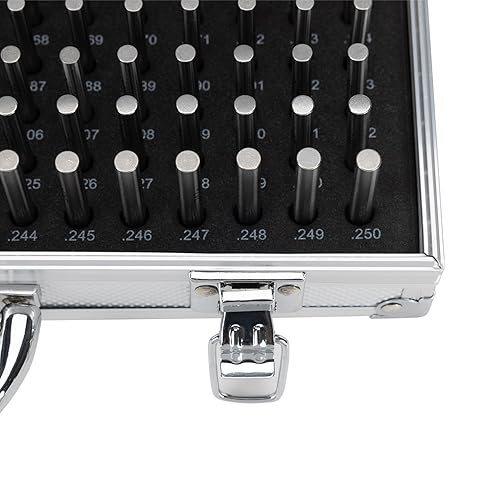 Pin Gauge Set, Pins Gage Tools Minus M1 with Aluminum Case for Carpenters 0.061' to 0.250' 190pcs Class ZZ Heat Treated 60-62 RC 2' Length Precision Machinist Gauges Steel - Poueer