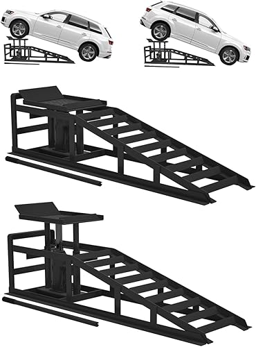 Hydraulic Car Ramps, 4-Position Adjustment, 5T 11000lbs Low Profile Car Lift Service Ramps Truck Trailer Garage,Height Hydraulic Vehicle Ramps, Lift Height 11.61-16.21 inches - Poueer