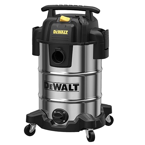 DEWALT DXV08S 8 Gallon Wet/Dry Vacuum, 4 Peak HP Shop Vacuum, Stainless Steel Tank, Silver - Poueer