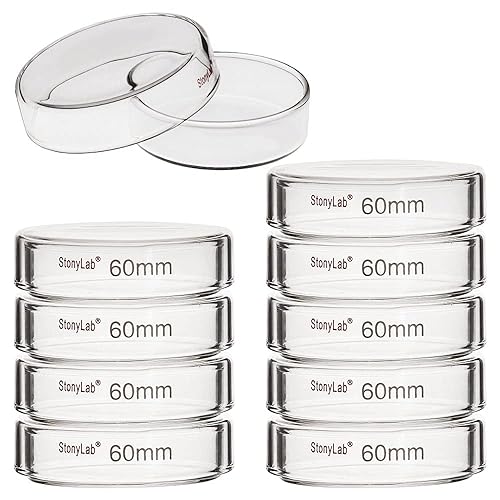 stonylab 10pk Glass Petri Dishes, 75x15 mm Autoclavable Borosilicate Glass Cell Culture Dishes Petri Dishes with Clear Lid for Laboratory - Poueer
