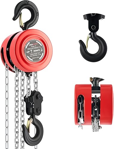 CREWORKS Hand Chain Hoist, 2 Ton 4400 lb Capacity 10 ft Manual Chain Hoist with G80 Load Chain & Galvanized Hand Chain, Heavy Duty Manual Lever Hoist for Construction Warehouse Automotive Factory - Poueer