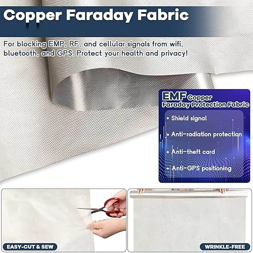 EMF Fabric Shielding EMF Fabric Cloth Copper/Nickle Faraday Cage DIY Fabric for Smart Meters Prevent from Radiation/Singal/WiFi/Shields RF Signals,silver-3x1.1m - Poueer