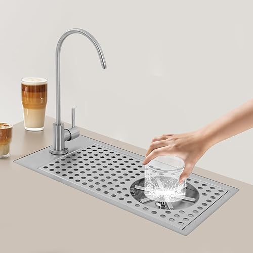 Glass Rinser Cup Washer, Commercial 304 Stainless Steel Pitcher Rinser with Faucet and Multi Angle Cleaning Nozzle for Bar, Cafe, Restaurant, Hotel, Home - Poueer