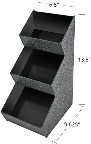 Azar Displays 400324 Black Three Compartment Three-tiered Condiment Organizer with Black Front - Poueer