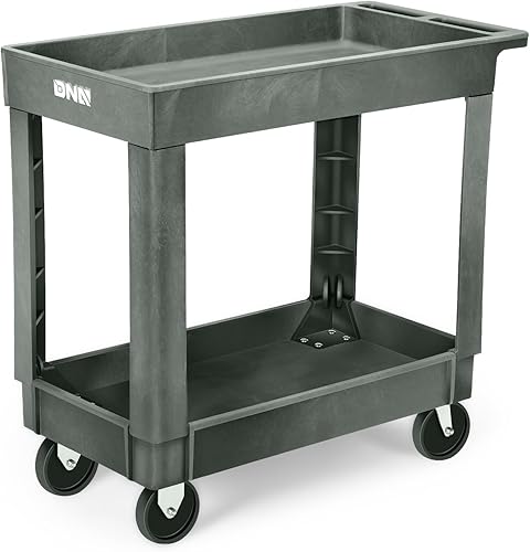 DNA MOTORING 2-Shelf Rolling Utility Cart, 34-1/2x17-1/2x33 Inches, Flat Top 2 Tier Service Carts with Wheels & Storage Handle for Warehouse Garage Hotel School, TOOLS-00570 - Poueer