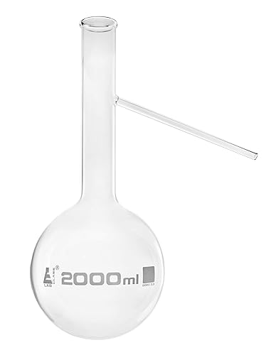 EISCO Distilling Flask with Side Arm, 2000ml - Borosilicate Glass Round Bottom, Beaded Rim- Eisco Labs - Poueer
