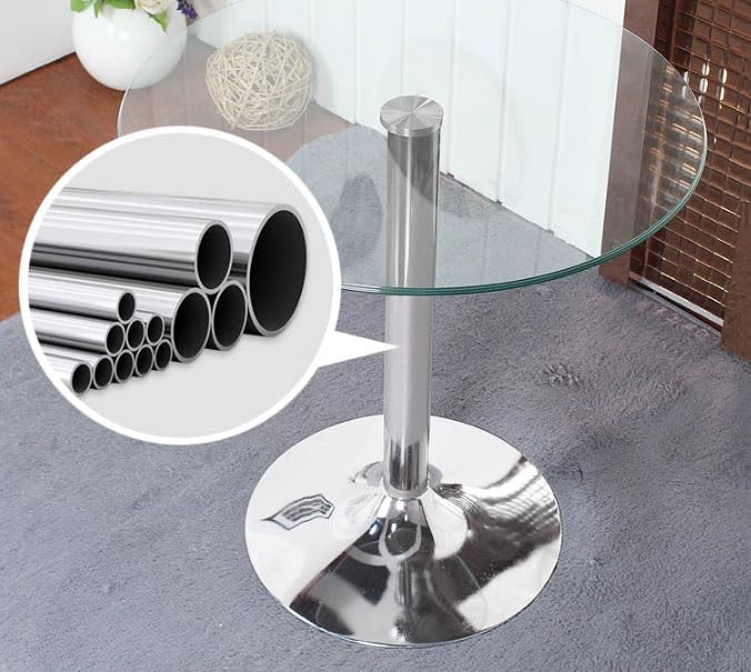 Round Glass Top Pedestal Table Glass Kitchen Dining Table 60/70/80cm Modern Circular 2-4 Seater Breakfast Bistro Table Chrome Base (70cm/27.3”) - Poueer