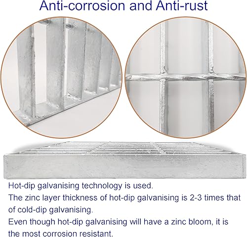 Galvanized Steel Drain Grate with Base, 16x16 Outdoor Drain Cover and Frame, B Class Sewer Grate with Lip, Durable Heavy Duty Channel Grate, Sliver Square Drainage Grate Driveway - Poueer