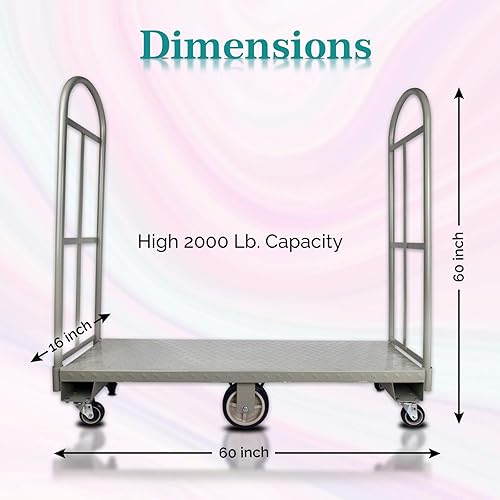 Heavy Duty, Narrow Aisle U-Boat Platform Truck Dolly, 16x60 Steel Deck, 2000 Lbs. Capacity - Poueer