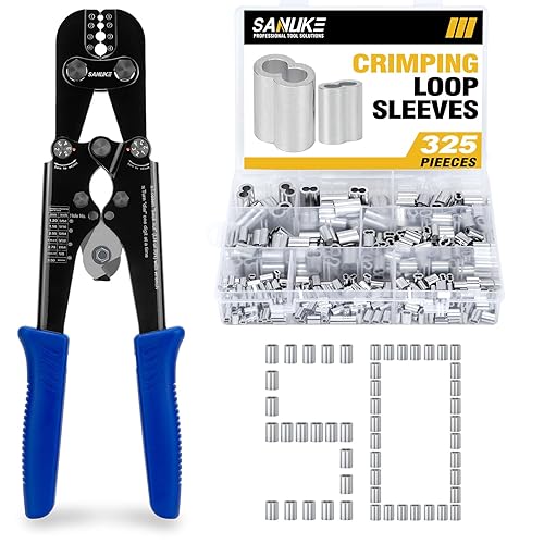 Sanuke Wire Rope Crimping Tool Kit, with 375pcs Wire Rope Aluminum Crimping Loop Sleeves, Crimping from 3/64-inch to 1/8-inch - Poueer