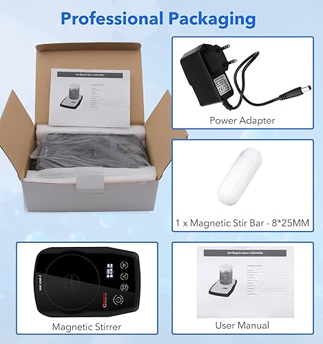 FOUR E'S SCIENTIFIC Ultra-Flat Magnetic Stirrer, Mini Magnetic Mixer Stir Plate Lab Stirrers 50-1500RPM | NO Heating | OLED Display | Max. Stirring Capacity: 1000mL (Black) - Poueer