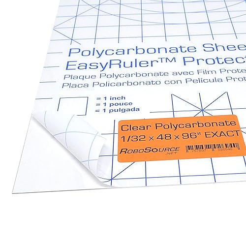 Polycarbonate Clear Plastic Sheet 48' X 96' X 0.030' (1/32', 4x8 ft), EasyRuler Film, Shatter Resistant, Easy to Cut, Bend, Mold Than Plexiglass. Window Panel, Industrial, Hobby, Home, DIY, Crafts - Poueer