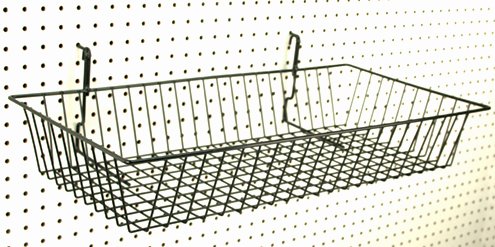 Only Garment Racks 5624BLACK (6) Only Garment Racks - Set of (6) Baskets Designed for Gridwall, Slatwall and Pegboard - Black Finish - Dimensions: 24'L X 12'D X 4'H - Lot of 6 Baskets - Poueer