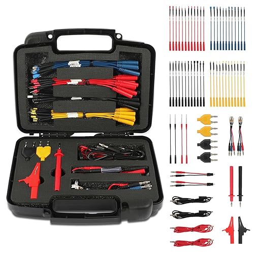 104PCS Automotive Circuit Test Leads Kit Electrical Breakout Leads Automotive Kit Multimeter Test Leads Kit with Alligator Clips,Banana Plug Test Lead,Oscilloscope Probe - Poueer