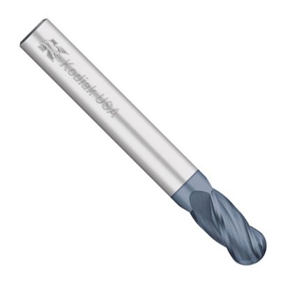 Kodiak Cutting Tools KODIAK137245 USA Made Solid Carbide End Mill, Coated, 4 Flute, 1/4' Shank, 1' Length of Cut, 4' Overall Length, 1/4' Diameter - Poueer