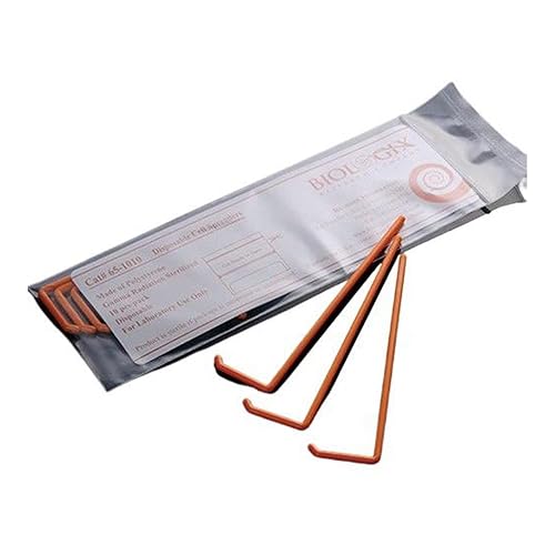 65-1010 Polystyrene Orange Sterile L-Shaped Cell Spreader, in Zip-Seal Bag (Case of 500) - Poueer