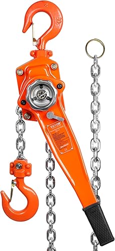 VEVOR Manual Lever Chain Hoist Bundle, Includes 3 Ton 6600 lbs & 1.5 Ton 3300 lbs Capacity 20 FT Come Alongs, G80 Galvanized Carbon Steel with Weston Double-Pawl Brake - Poueer
