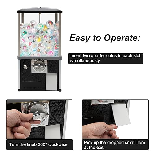 25-Cent Vending Machines for Kids, 20inch Large Gumball Vending Machine Commercial Vending Machine Candy Vending Machine with 1.77-1.97inch Window Capacity, Black - Poueer