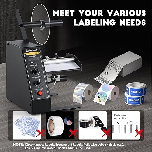 CGOLDENWALL Upgraded Automatic Label Dispenser, Up to 9 Multi-Row Counting, High Precision Auto Sensing, Speed Adjustable, Length 0.12-5.9' Width 0.16-5.5', Sticker Dispenser for Rolls Various Labels - Poueer