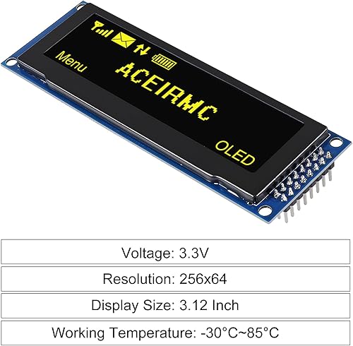 2pcs 3.12 inch OLED Display 256x64 OLED LCD Display SSD1322 Module 16pin Parallel SPI Soldering for Arduino (Green) - Poueer