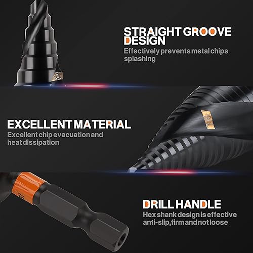 KSEIBI Unibit 3-Piece High-Speed Steel Step Drill Bit Set - for Stainless Steel, Aluminium, Wood - Poueer