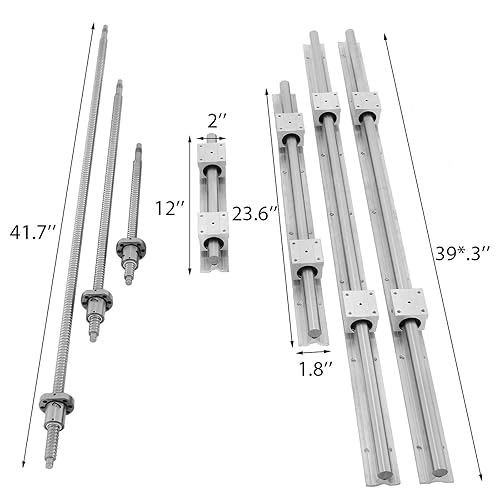 Happybuy Linear Rail, Ballscrew x 3, RM1605-350mm 650mm 1050mm x 2 Linear Rail Support, 12 CNC Kit Linear Shaft Optical Axis - Poueer