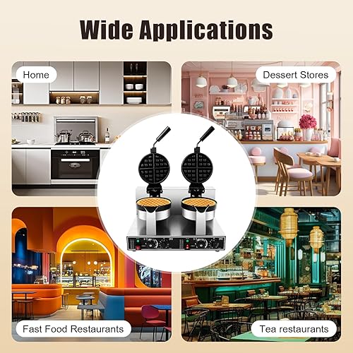 Commercial Waffle Maker, 2400W Electric Professional Round Double Head Waffle Machine for Household Bakeries Snack Bar - Poueer