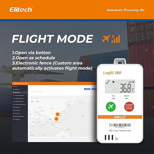 Elitech 4G Reusable Real-time Temperature Humidity Data Logger Light/Shock/Location, Built-in SIM Card, Shadow Data,Airplane Mode,Cloud Data Storage,SMS/Email/APP/Web Alarm,100000 Points,Loget260-THE - Poueer