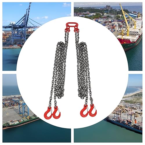 10FT Chain Sling Lift Chain 5/16 Inch Hoist Lifts G80 5T Load Capacity Lifting Chain Sling with 4 Leg Grab Hooks and Adjuster Used in Mining, Machinery, Ports, Building - Poueer