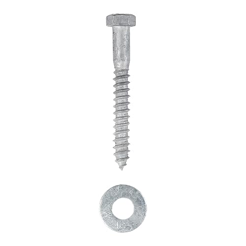 3/8 x 4 (50 Pack) Lag Screw Kit, 50 Screws and 50 washers, Hot Dip Galvanized, Meets ASME B18.2.1 Industrial/Commercial Grade by Makers Bolt - Poueer