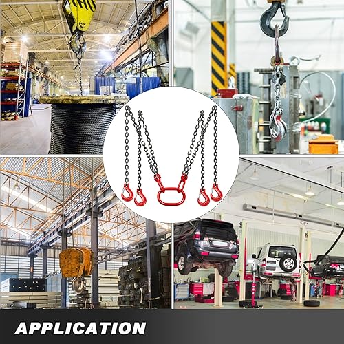 10Ft Chain Sling 5/16 Inch X 10 FT with 4 Leg Grab Hooks Adjustable Lift G80 Alloy Steel Engine Chain Sling for Lifting 5 Ton Capacity - Poueer