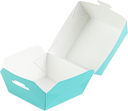 Restaurantware 2.5 x 2.5 x 2 Inch Mini Burger Boxes 100 Clamshell Food Containers - Hinged Lid Disposable Turquoise Paper Take Out Boxes Serve Sliders Or Finger Foods - Poueer