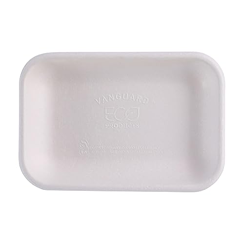 ECO PRODUCTS Compostable 24oz To Go Containers, Case of 400, 8.5'x5.5'x1.5' Vanguard Rectangle Box, Disposable Renewable White Molded Fiber, No PFAS, Tree-Free, Lid Available, ASTM, BPI-Certified - Poueer