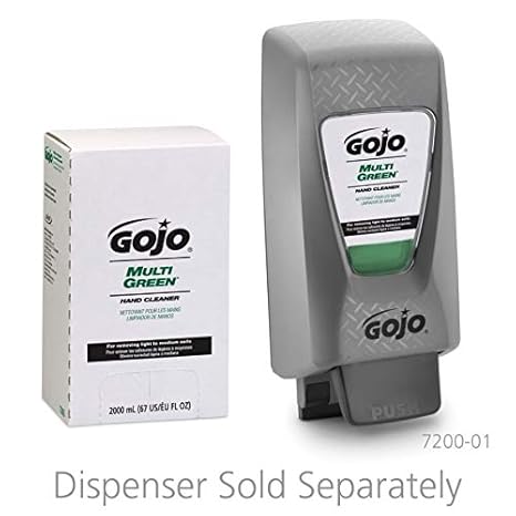 GOJO MULTI GREEN Hand Cleaner, Natural Citrus Solvent, 2000 mL, USDA Certified Biobased Product Hand Cleaner with Natural Pumice Refill PRO TDX Push Style Dispenser (Pack of 4) - 7265-04 - Poueer
