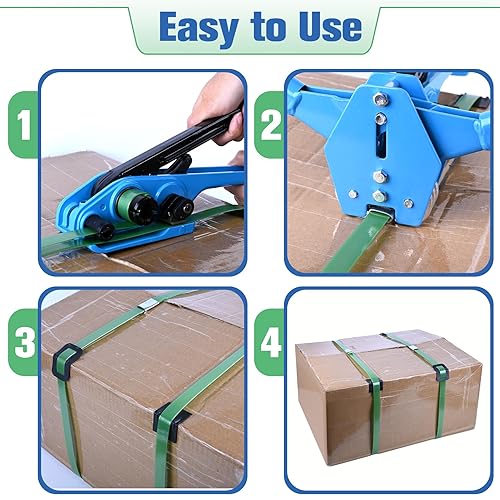 MYFAMIREA Heavy Duty Banding Strapping Kit with Tensioner Tool, 1/2' x 3500FT Polypropylene Plastic Packaging Strapping, 300 Metal Seals, Sealer Tool for Pallets, Logistics, Warehouse (Red) - Poueer