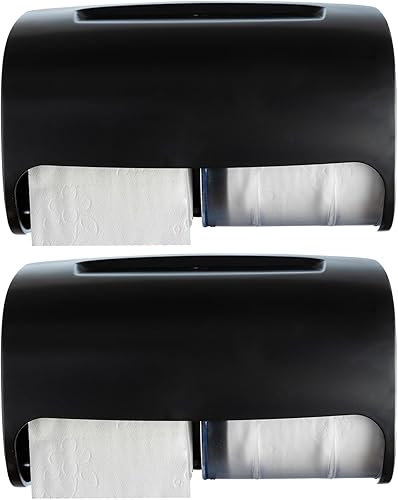 2-Pack Commercial Toilet Paper Dispenser Wall Mount, Double (2 Roll) Locking Toilet Paper Holder (Black), Compact Two Roll, Side by Side Design Tissue Paper Dispenser - Poueer