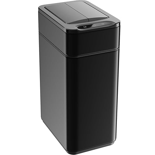 hOmeLabs - 13 Gallon Kitchen Trash Can - Retractable Automatic Sensor Butterfly Lid, Space-Saving Design, Easy to Clean, Battery-Operated with Batteries Included - Stainless Steel - Poueer