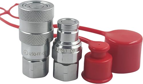 1/2'' NPT Flat Face Hydraulic Quick Connect Coupling Set Skid Steer Loader Quick Disconnect Coupler with Dust Caps ISO12.5 - Poueer