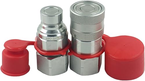 1/2'' NPT Flat Face Hydraulic Quick Connect Coupling Set Skid Steer Loader Quick Disconnect Coupler with Dust Caps ISO12.5 - Poueer