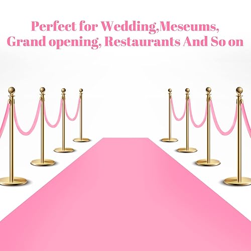 Fumete 6 Pieces Velvet Stanchion Rope Bulk 6.5 Feet Crowd Control Barriers Safety Velvet Rope with Polished Gold Hooks for Graduation Party Openings, Not Include Stanchion Post(Pink) - Poueer