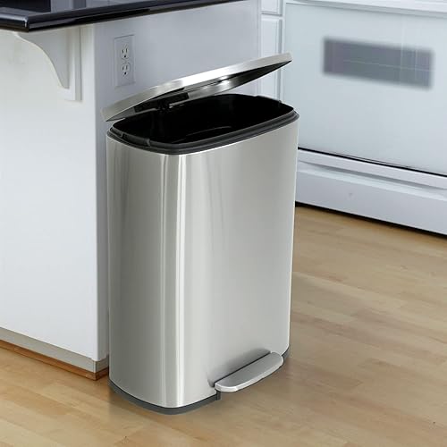 Trash Can, Garbage Can 13 Gallon/ 50L Stainless Steel Metal Bathroom Step Waste Bin for Home and Kitchen Waste and Recycling,Pink - Poueer